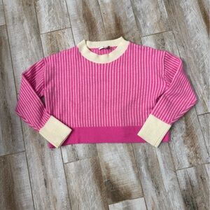 Flat White Pink and Cream Striped Crewneck Sweater-Cropped (Anthropologie)